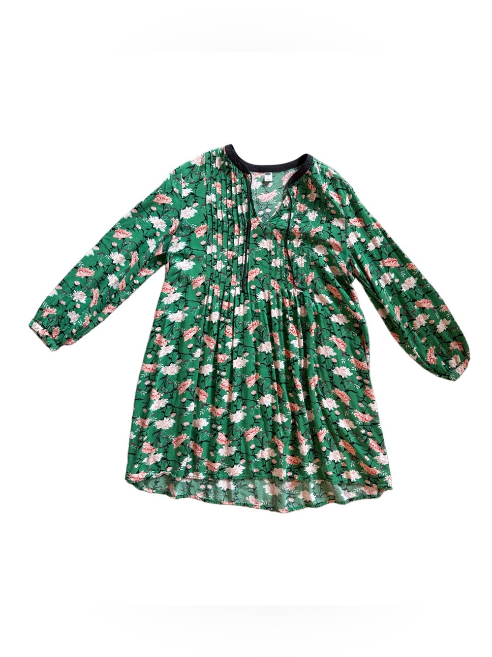Old Navy Green Floral Mini Dress with Pink and White Flowers